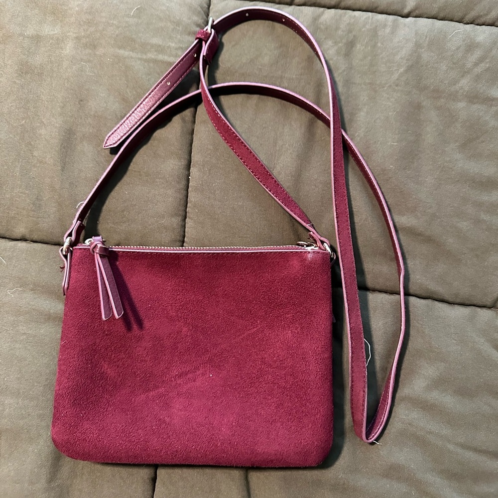 Target Suede Burgundy Crossbody Bag, Double Zippered